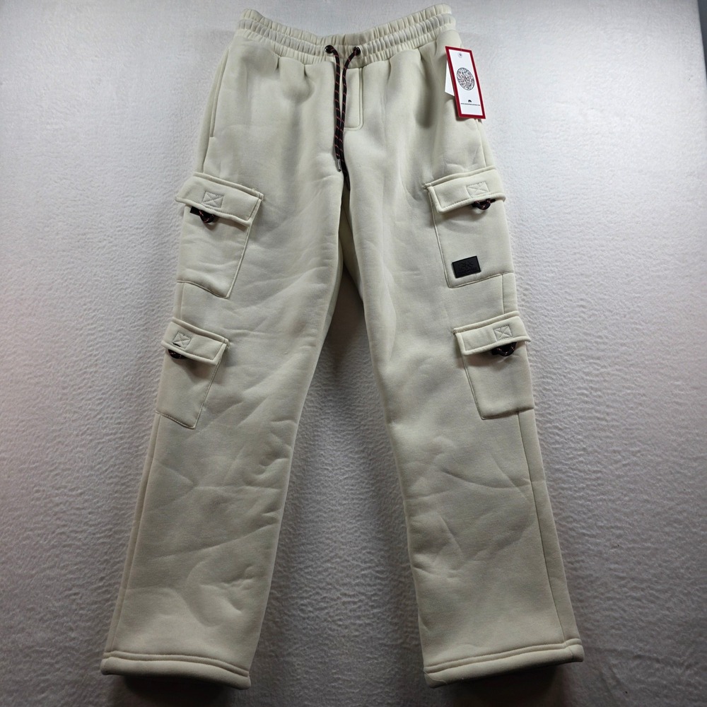 Ring of Fire Mens BIT Sherpa Lined Cargo Pants Birch Off White Joggers RYB1703 M